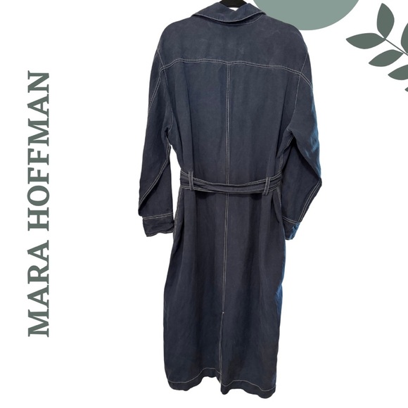 Mara Hoffman Navy Juno Midi Dress Button Front Tie Waist Size 2X - Picture 6 of 12